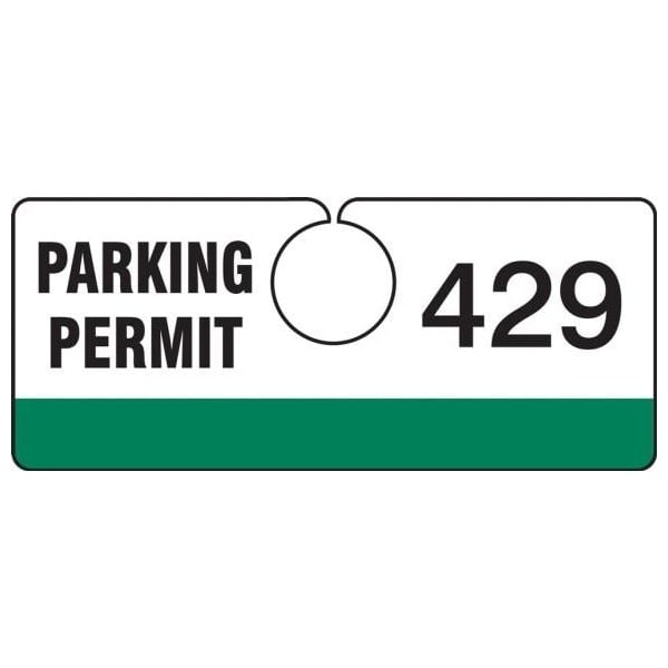Accuform Parking Permit Tag, Numbered 300-399, Green, 2in x 4.75in, Laminated PF-Cardstock, 100PK TNT429GND - main